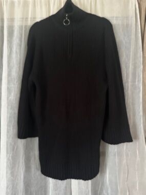 Divided Black Ribbed Mini Dress with zipper mock turtleneck